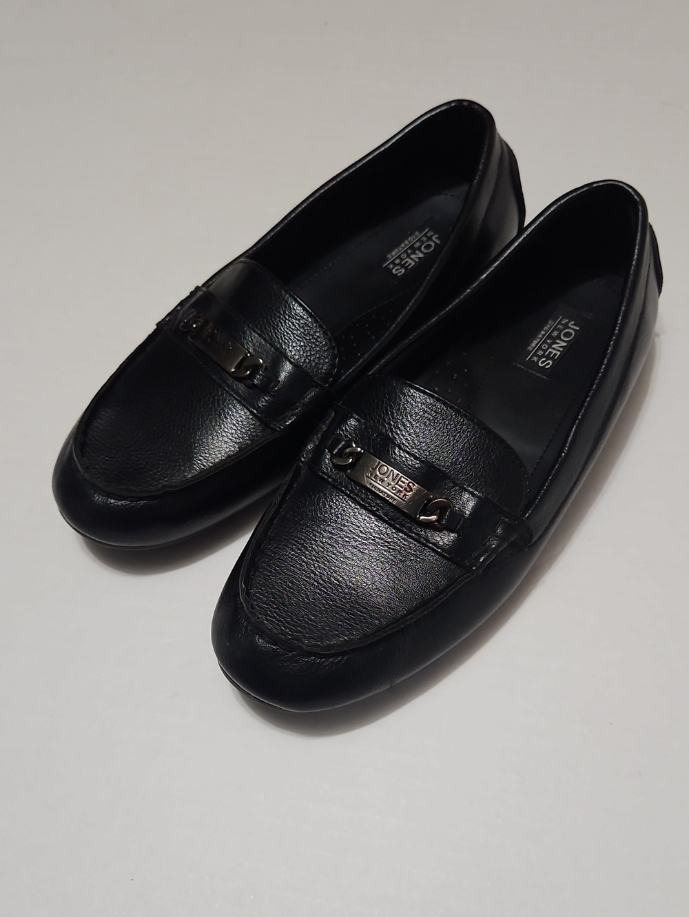 Jones New York Black Leather Slip-On Loafers with Metal Bit Size 8.5W